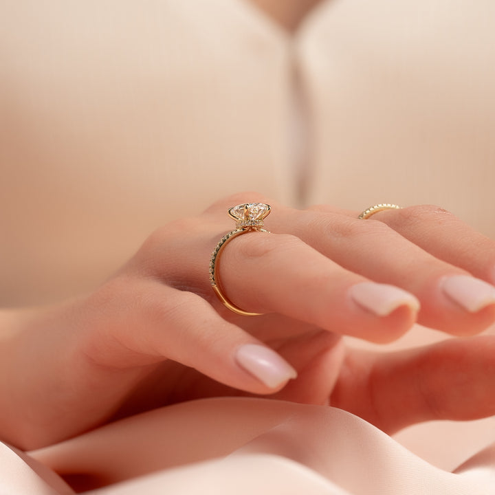 The Pave Navy Oval Lab Diamond Moissanite Engagement Ring *Shown with 2 ct #material_gold