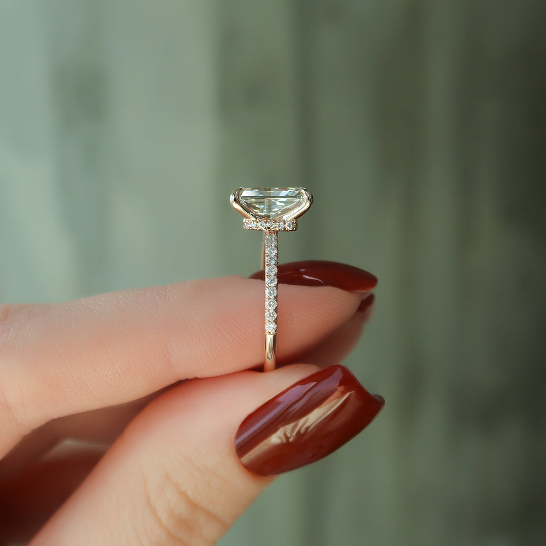 The Pave Navy Radiant Lab Diamond Moissanite Engagement Ring