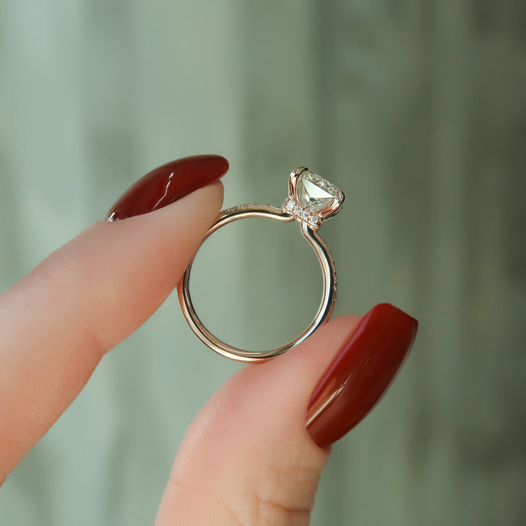 The Pave Navy Radiant Lab Diamond Moissanite Engagement Ring