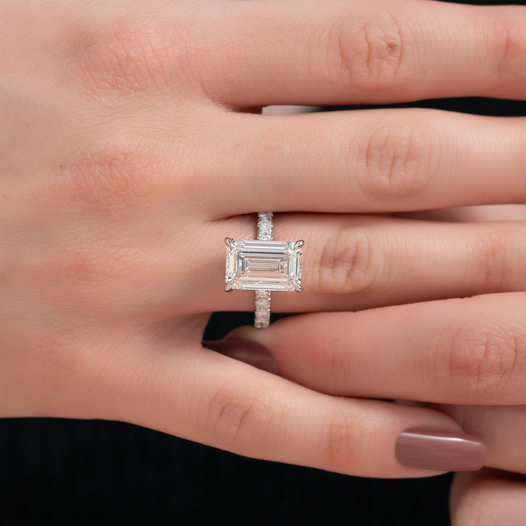 The Pave Navy Radiant Lab Diamond Moissanite Engagement Ring