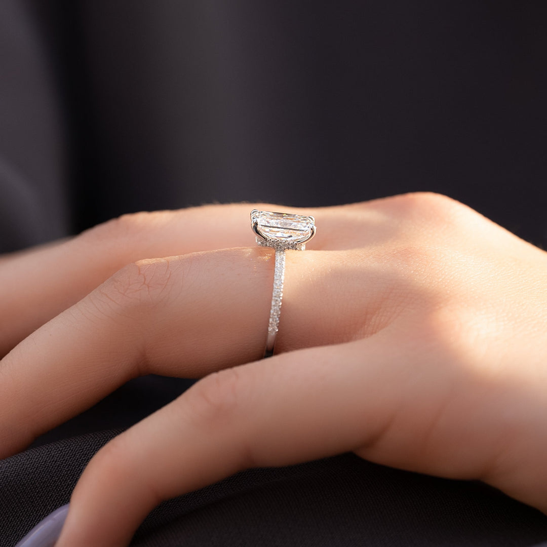 The Pave Navy Radiant Lab Diamond Moissanite Engagement Ring