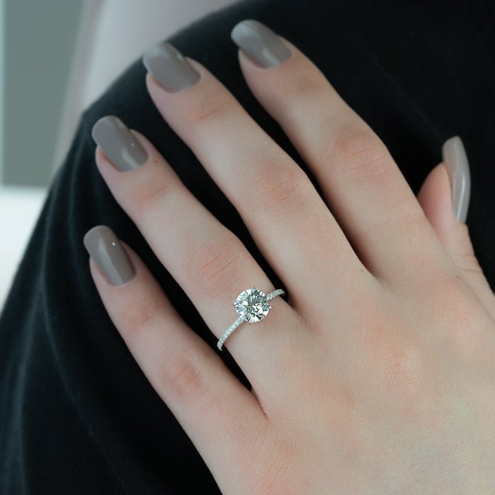 The Pave Navy Round Lab Diamond Moissanite Engagement Ring *Shown with 2 ct #material_white