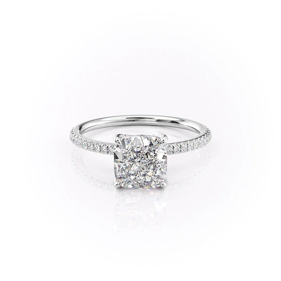 The Pave Petal Liberty Set With Cushion Pave Lab Diamond 1 Carat 14K White#material_14k-white