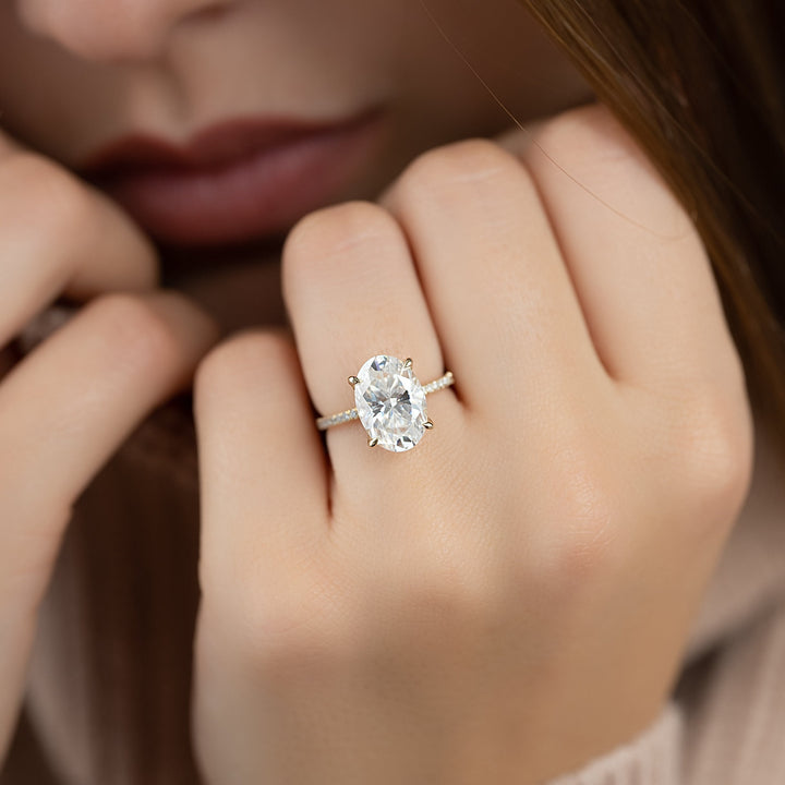 The Pave Petal Liberty Set With Oval Pave Moissanite#material_14k-gold