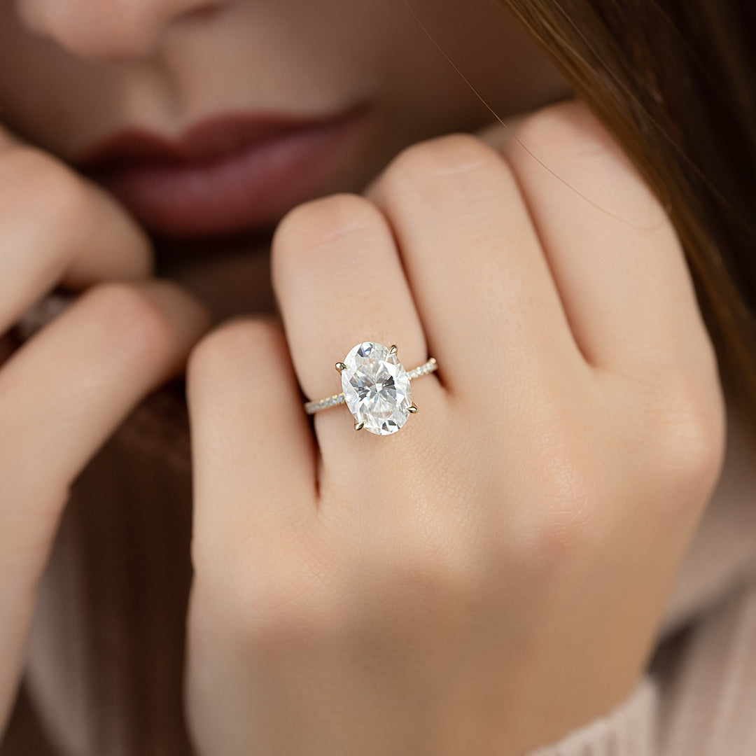 The Pave Petal Liberty Oval Lab Diamond Moissanite Engagement Ring