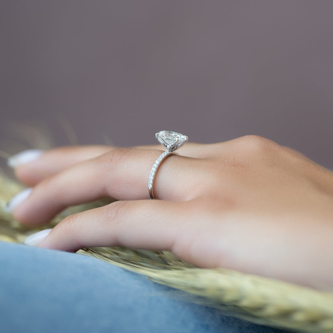 The Pave Petal Liberty Oval Lab Diamond Moissanite Engagement Ring