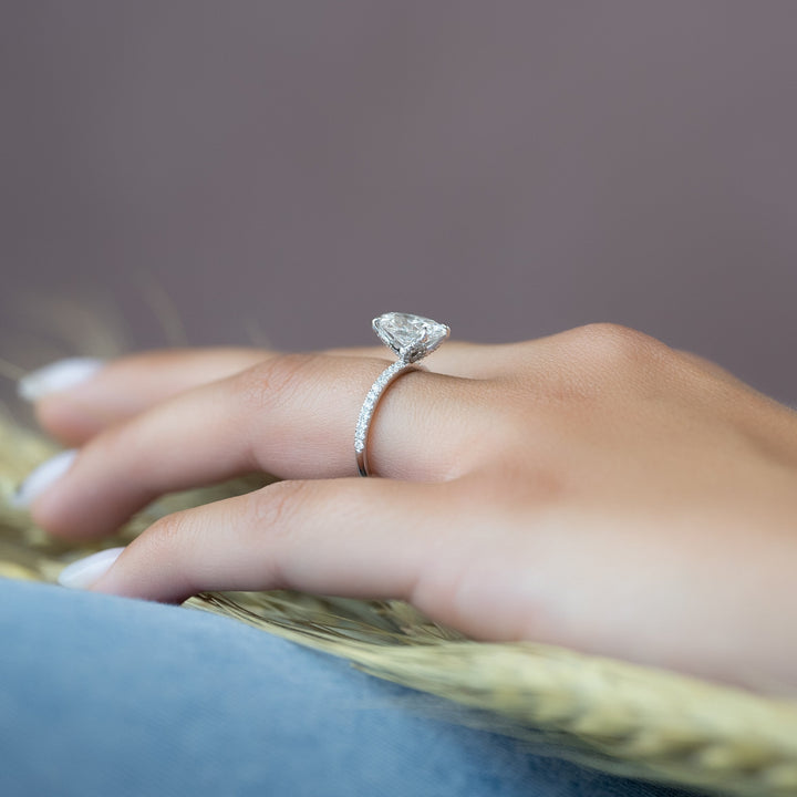 The Pave Petal Liberty Oval Lab Diamond Moissanite Engagement Ring *Shown with 2 ct #material_white