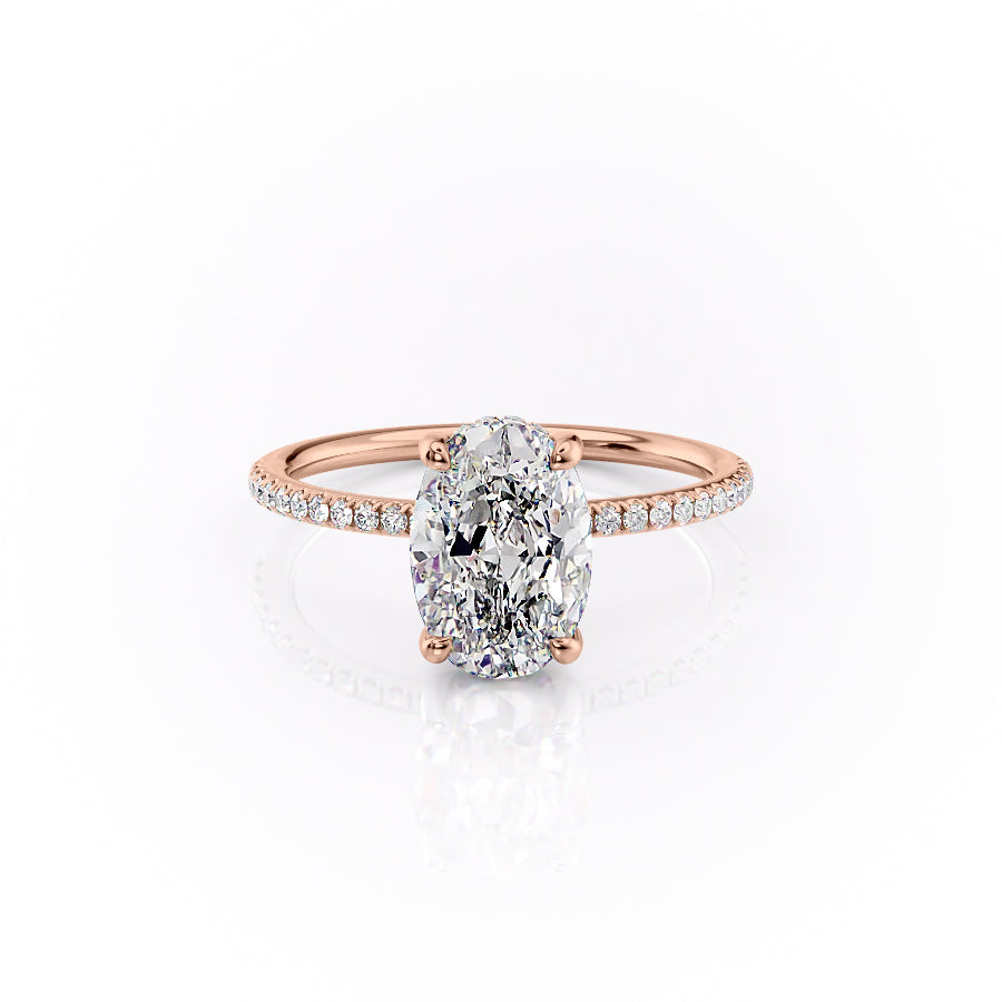 The Pave Sydney Set With Oval Pave Lab Diamond 1 Carat 14K Rose#material_14k-rose