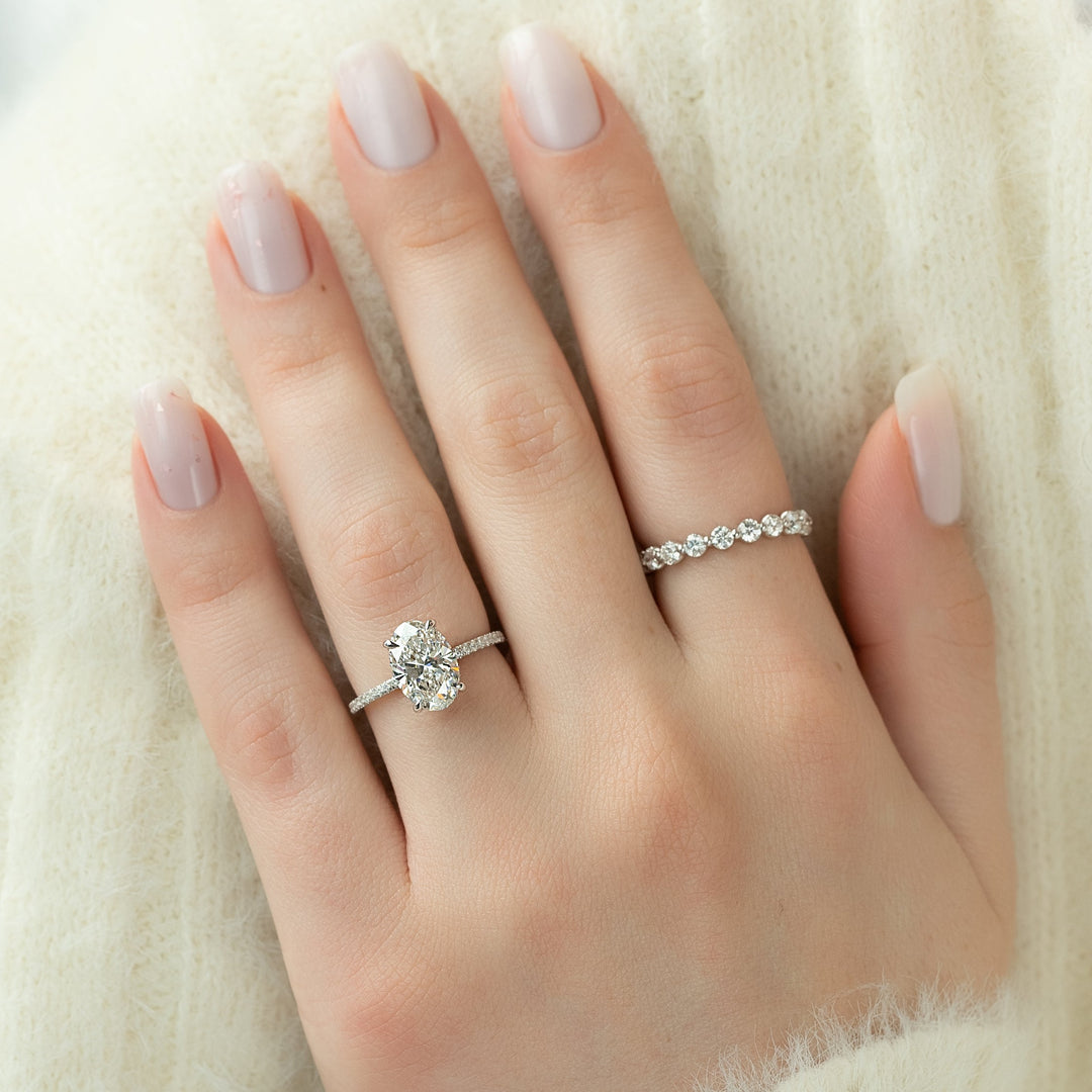 The Pave Sydney Oval Lab Diamond Moissanite Engagement Ring