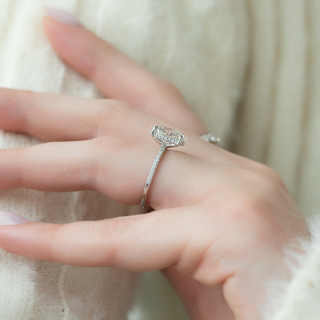 The Pave Sydney Oval Lab Diamond Moissanite Engagement Ring