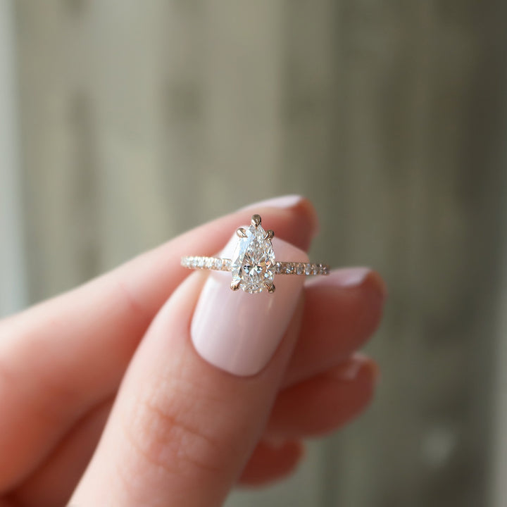The Pave Sydney Pear Lab Diamond Moissanite Engagement Ring *Shown with 1 ct #material_rose