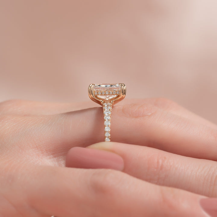 The Pave Sydney Radiant Lab Diamond Moissanite Engagement Ring *Shown with 3 ct #material_rose