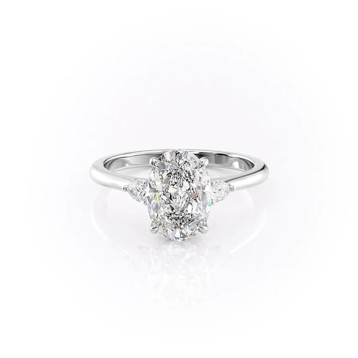 The Pears Leona Set With Oval Side Stone Lab Diamond 1 Carat 14K White#material_14k-white