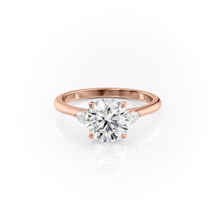 The Pears Leona Set With Round Side Stone Moissanite#material_14k-rose