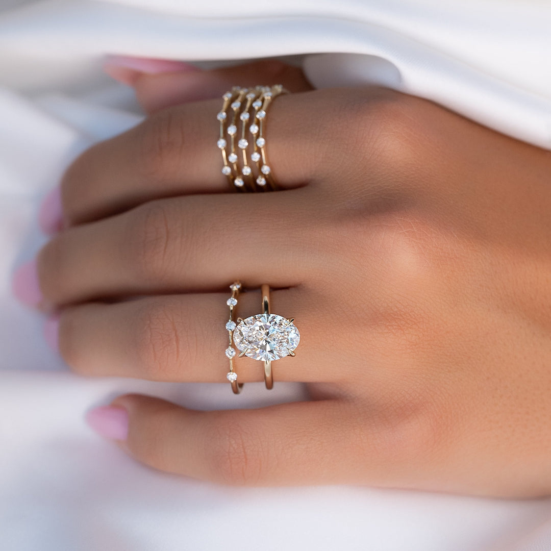 The Petal Liberty Set With Oval Solitaire Moissanite#material_14k-gold