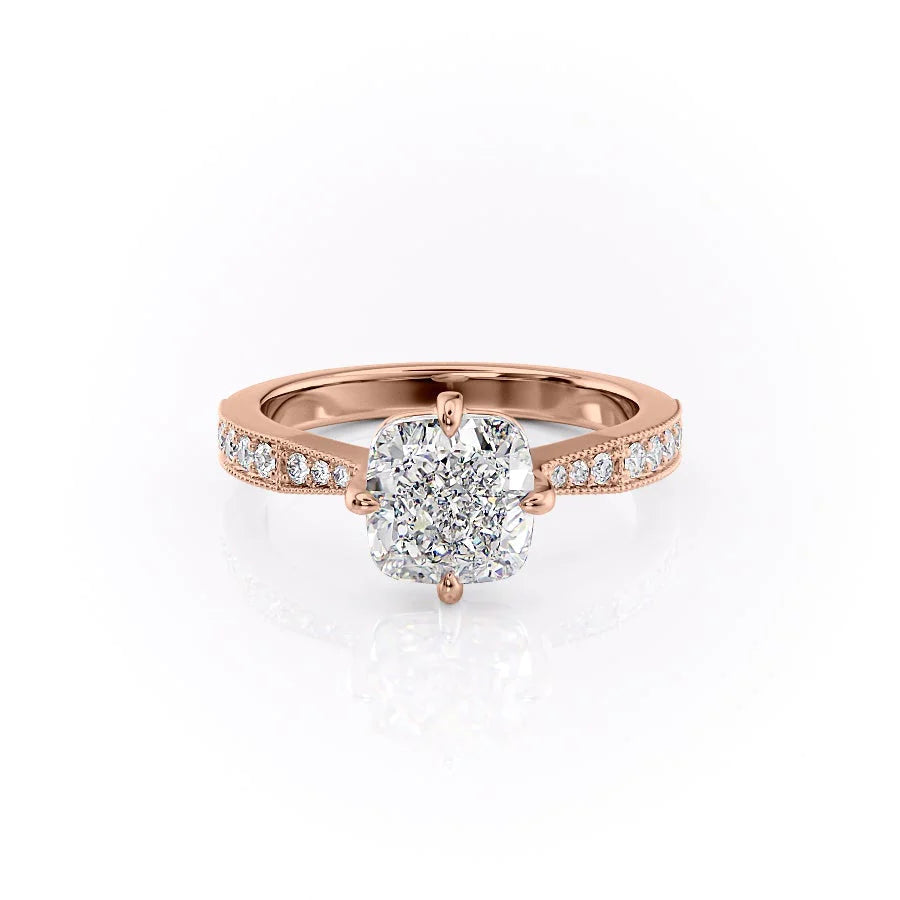 The Rosalind Set With Cushion Pave Lab Diamond 1 Carat 14K Rose#material_14k-rose