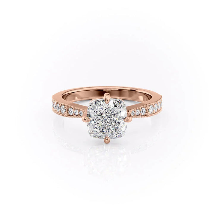 The Rosalind Set With Cushion Pave Lab Diamond 1 Carat 14K Rose#material_14k-rose