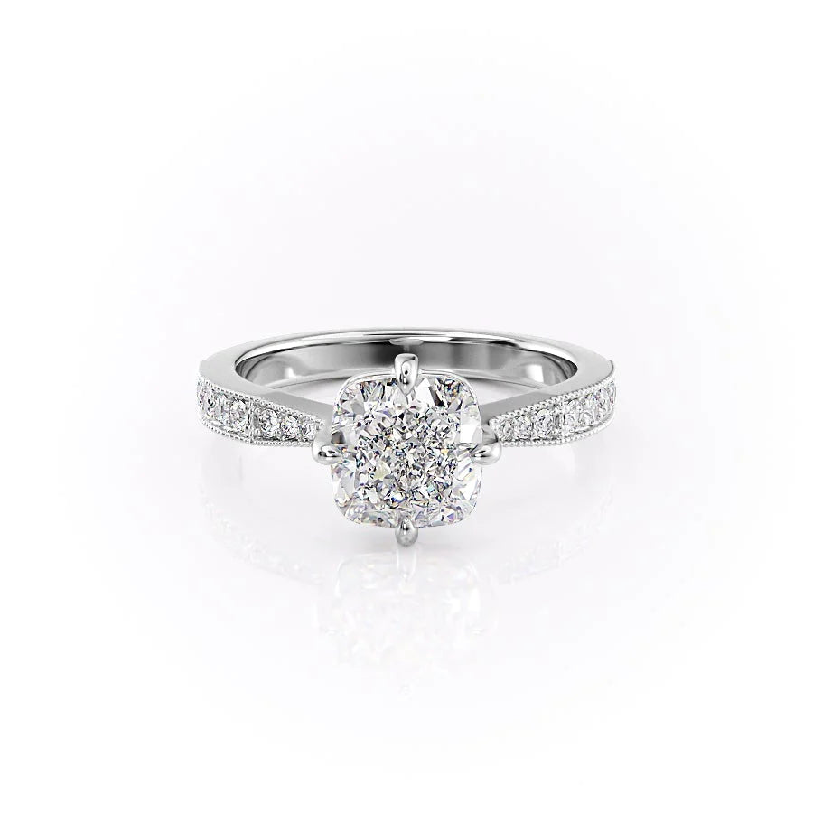 The Rosalind Set With Cushion Pave Lab Diamond 1 Carat 14K White#material_14k-white