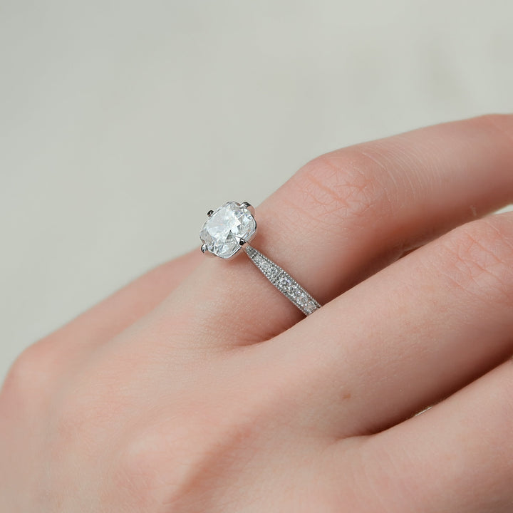 The Rosalind Set With Cushion Pave Lab Diamond 2.5 Carat 14K White#material_14k-white