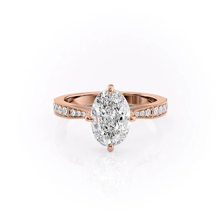 The Rosalind Set With Oval Pave Lab Diamond 1 Carat 14K Rose#material_14k-rose