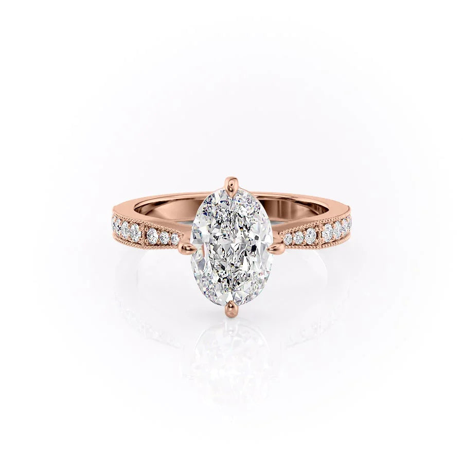 The Rosalind Set With Oval Pave Lab Diamond 1 Carat 18K Rose#material_18k-rose