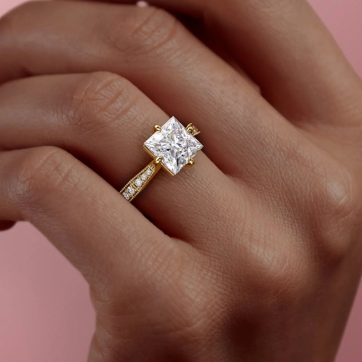 The Rosalind Set With Princess Pave Lab Diamond 3 Carat 14K Gold#material_14k-gold