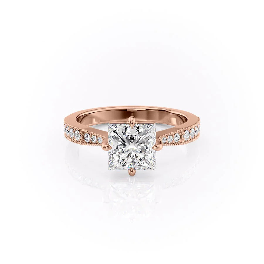 The Rosalind Set With Princess Pave Lab Diamond 1 Carat 14K Rose#material_14k-rose