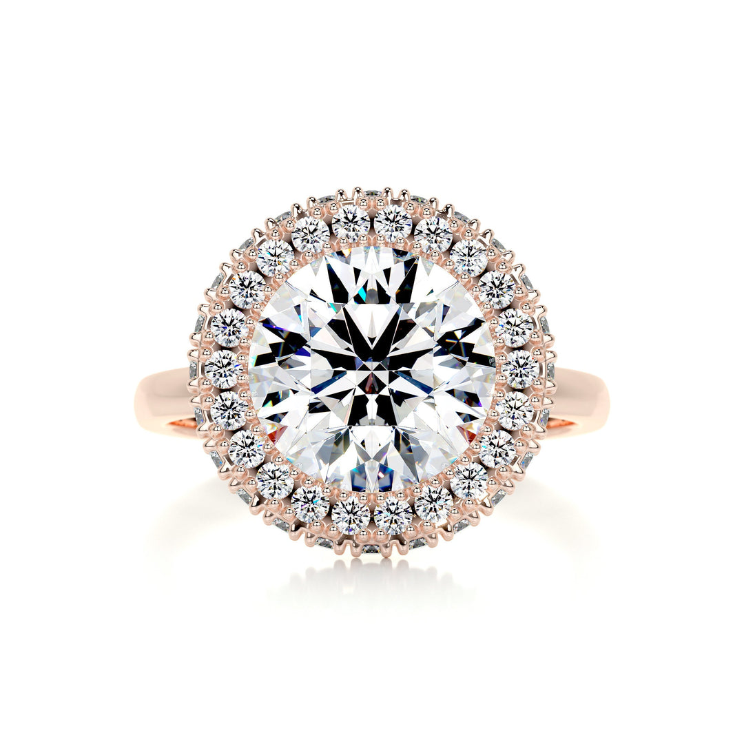 The Rosemary Moissanite & Diamonds Ring Moissanite 14K Rose 1 Carat Round#material_14k-rose