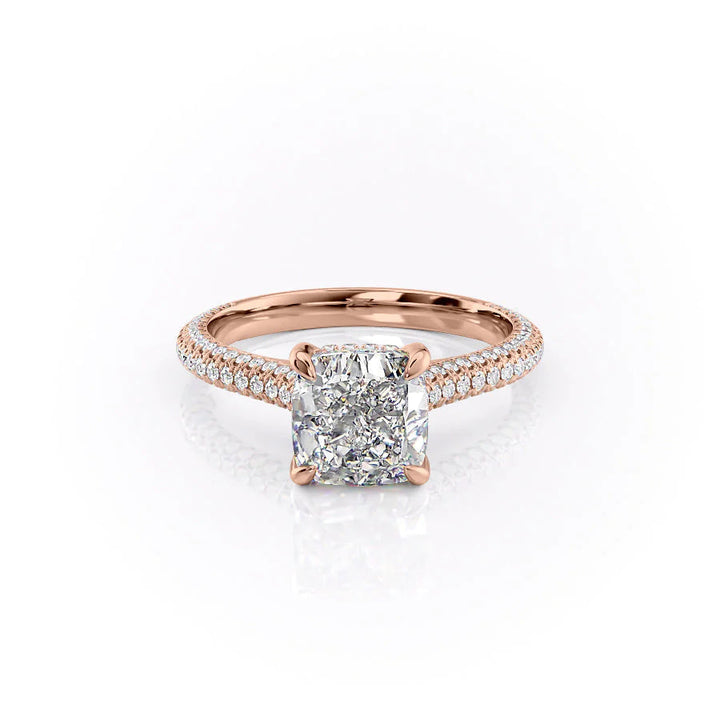 The Rosie Set With Cushion Pave Lab Diamond 1 Carat 14K Rose#material_14k-rose