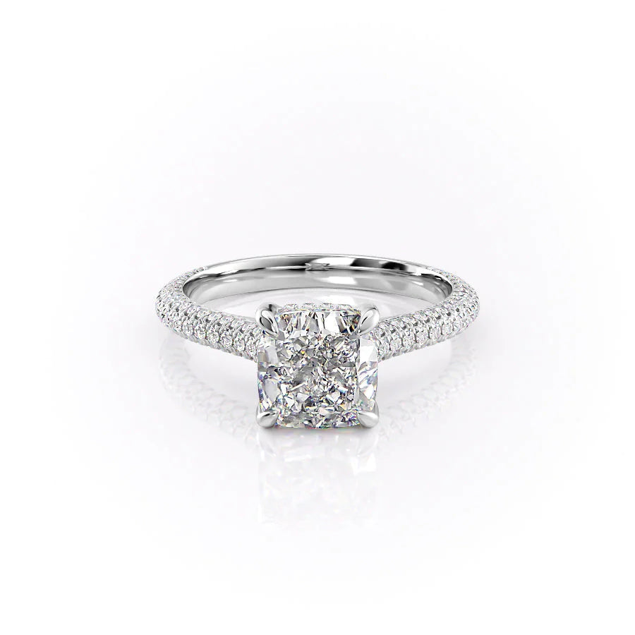 The Rosie Set With Cushion Pave Lab Diamond 1 Carat 14K White#material_14k-white