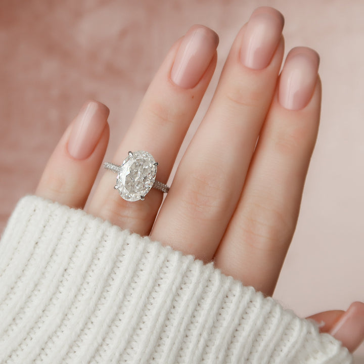 The Rosie Oval Lab Diamond Moissanite Engagement Ring *Shown with 5 ct #material_white