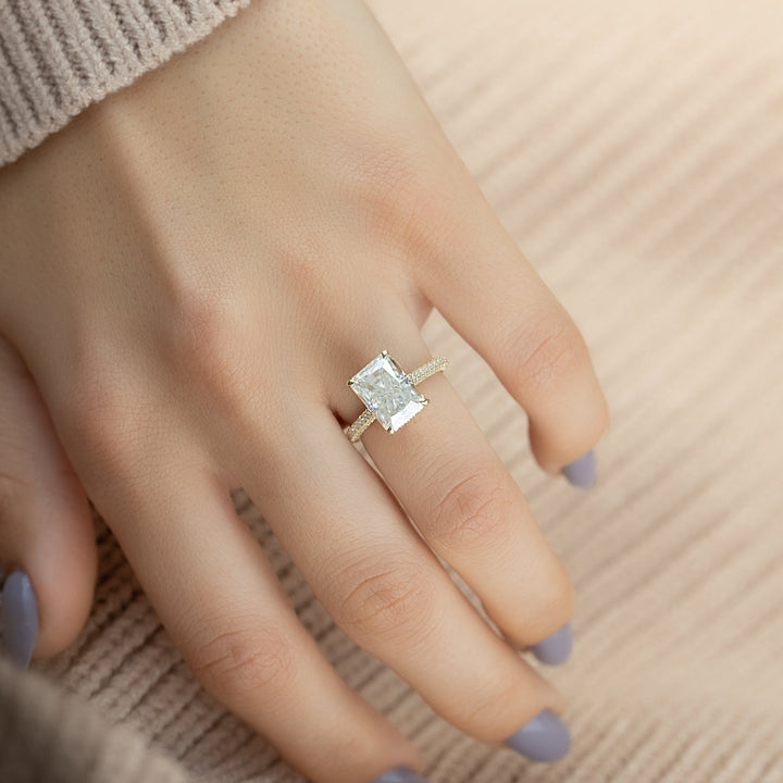The Rosie Radiant Lab Diamond Moissanite Engagement Ring *Shown with 4 ct #material_gold