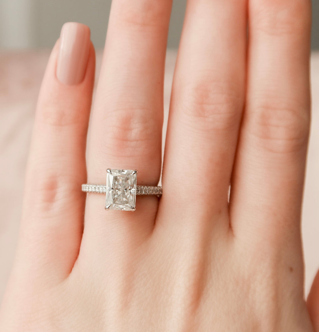 The Rosie Radiant Lab Diamond Moissanite Engagement Ring