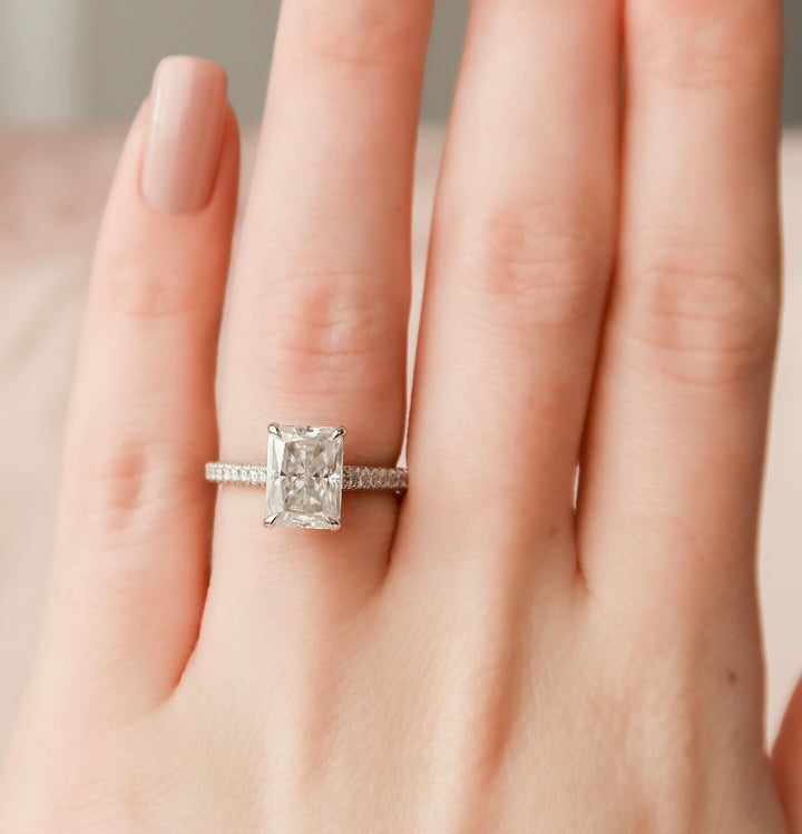 The Rosie Radiant Lab Diamond Moissanite Engagement Ring *Shown with 3.5 ct #material_white