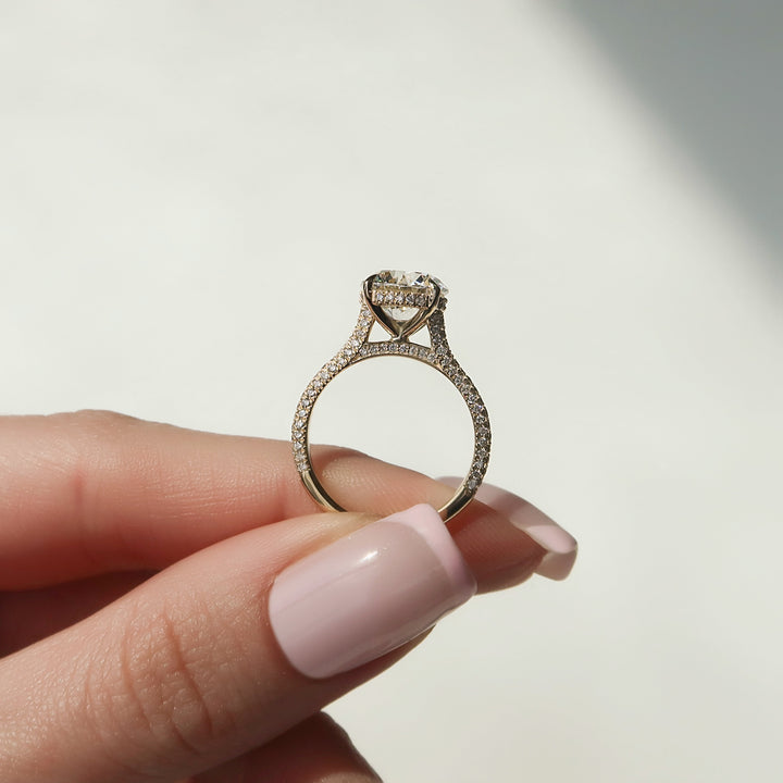 The Rosie Round Lab Diamond Moissanite Engagement Ring *Shown with 3 ct #material_gold