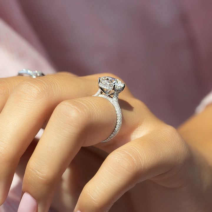 The Rosie Round Lab Diamond Moissanite Engagement Ring *Shown with 3.5 ct #material_white