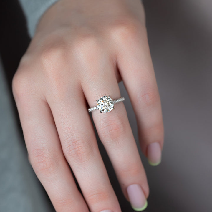 The Rosie Round Lab Diamond Moissanite Engagement Ring *Shown with 3 ct #material_white