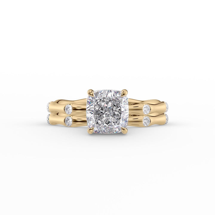 The Sabrina Set With Cushion Side Stone Lab Diamond 2 Carat 14K Gold#material_14k-gold