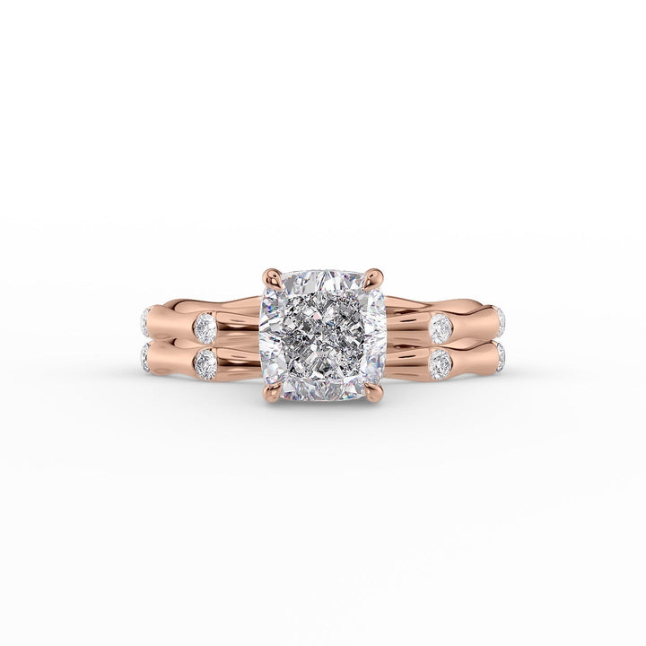 The Sabrina Set With Cushion Side Stone Lab Diamond 2 Carat 14K Rose#material_14k-rose