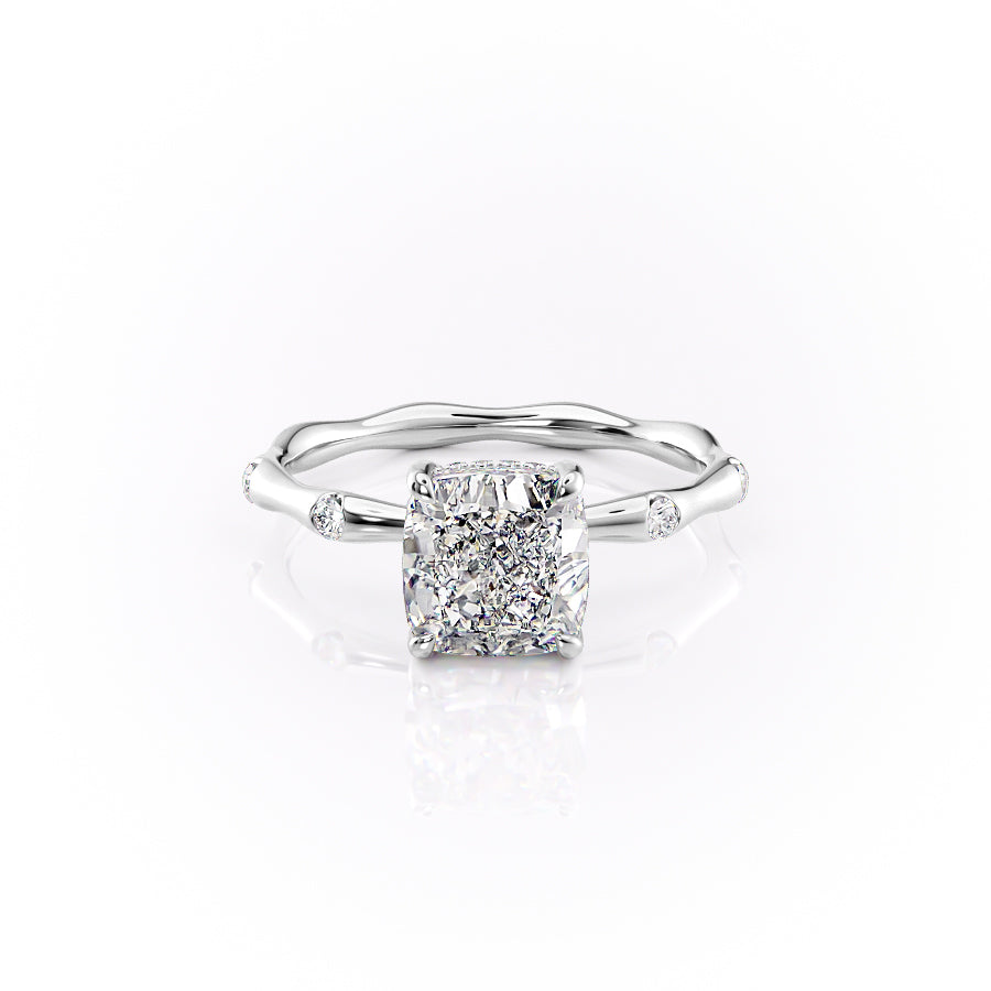 The Sabrina Set With Cushion Side Stone Lab Diamond 1 Carat 14K White#material_14k-white