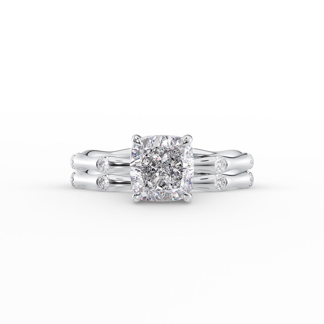 The Sabrina Set With Cushion Side Stone Lab Diamond 2 Carat 14K White#material_14k-white