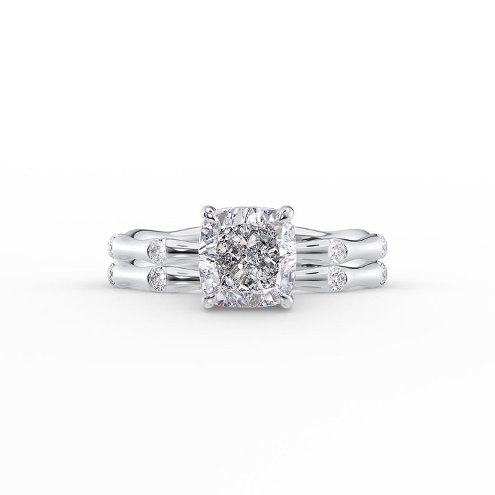 The Sabrina Set With Cushion Side Stone Lab Diamond 2 Carat 14K White#material_14k-white