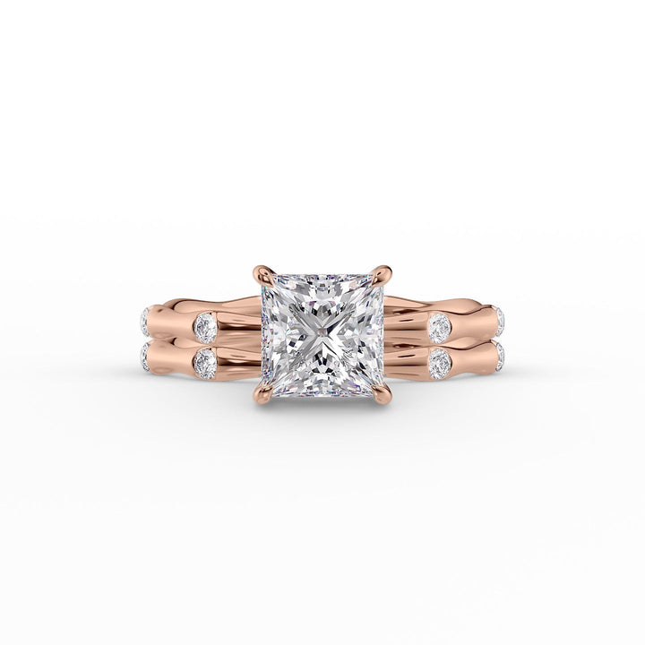 The Sabrina Set With Princess Side Stone Moissanite#material_14k-rose