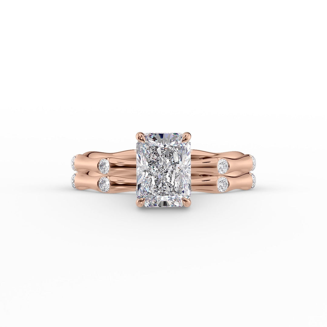 The Sabrina Set With Radiant Side Stone Moissanite#material_14k-rose