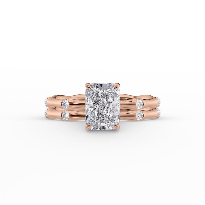 The Sabrina Set With Radiant Side Stone Moissanite#material_14k-rose