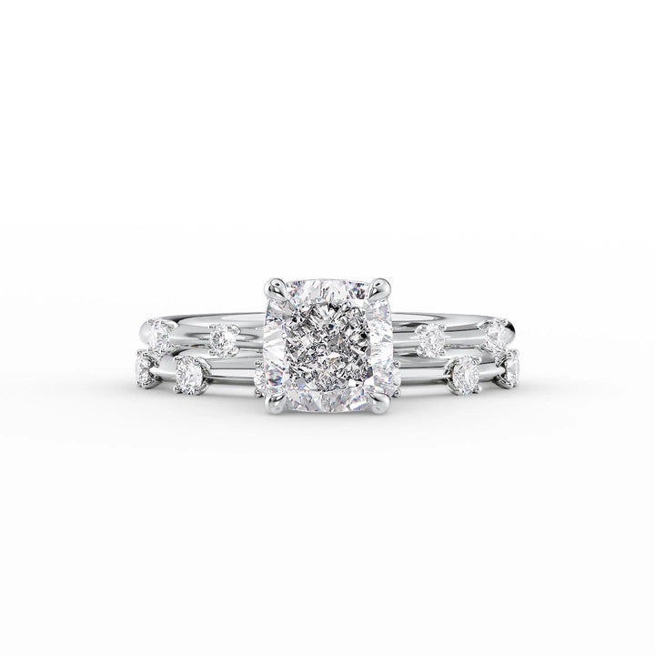 The Sasha Set With Cushion Side Stone Lab Diamond 2 Carat 14K White#material_14k-white