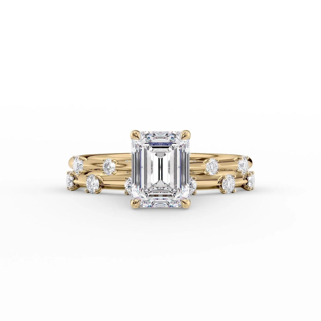 The Sasha Set With Emerald Side Stone Moissanite#material_14k-gold