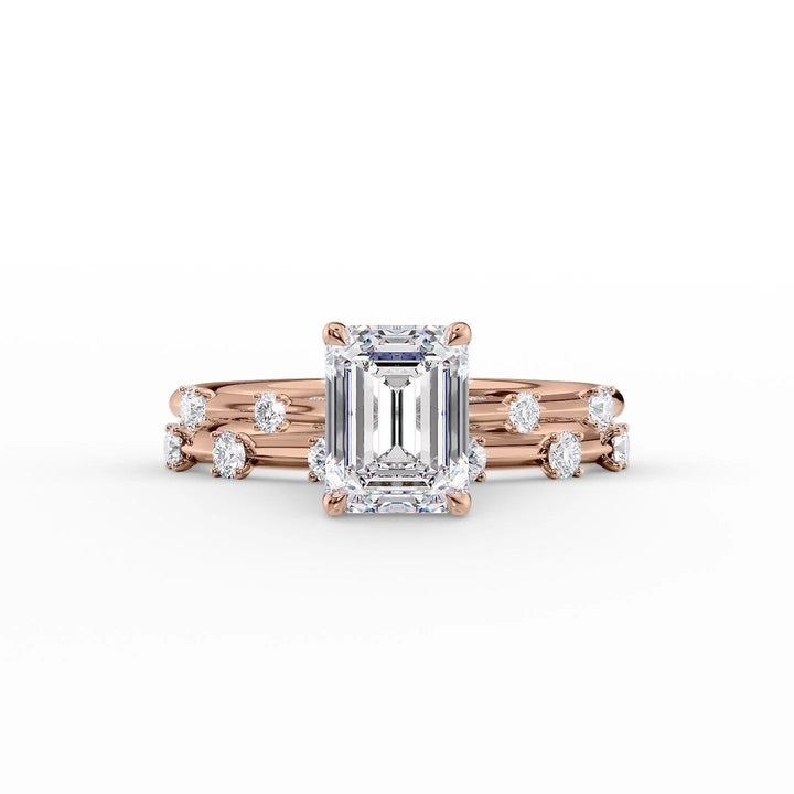 The Sasha Set With Emerald Side Stone Moissanite#material_14k-rose