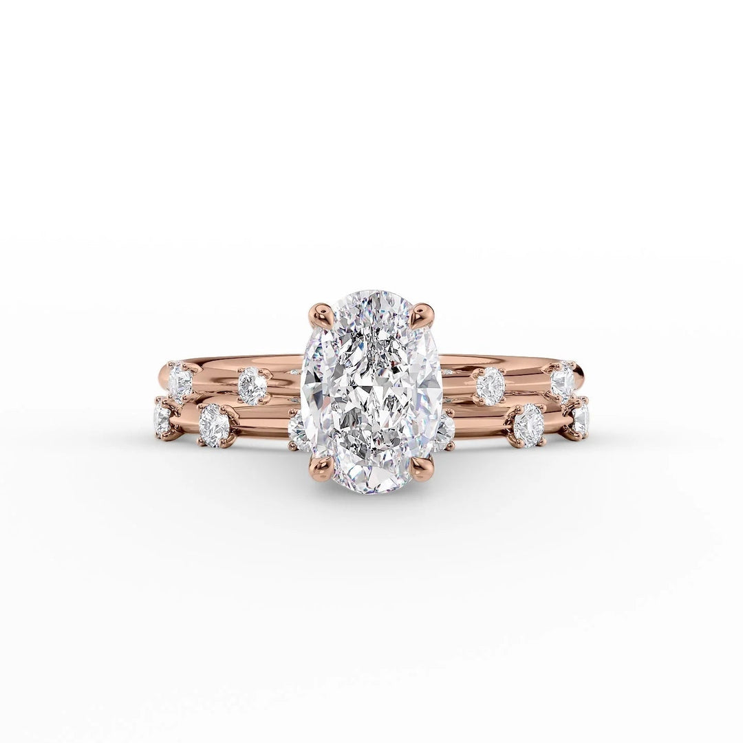 The Sasha Set With Oval Side Stone Lab Diamond 2 Carat 14K Rose#material_14k-rose