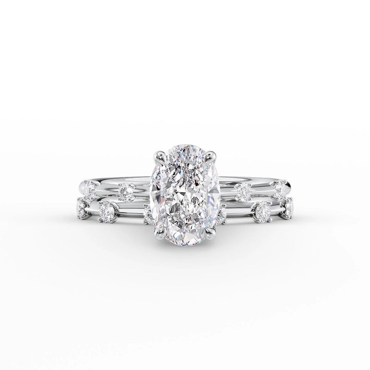 The Sasha Set With Oval Side Stone Lab Diamond 2 Carat 14K White#material_14k-white